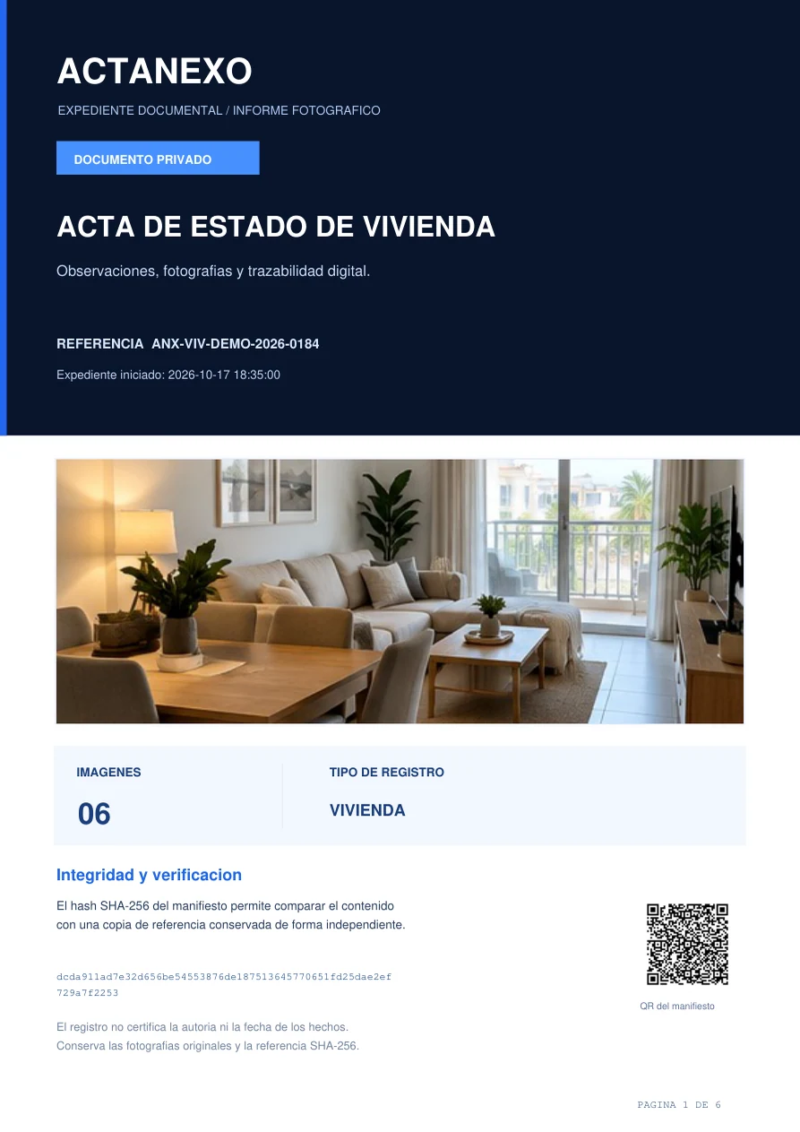 Primera página del PDF de muestra de vivienda, generada por ACTANEXO